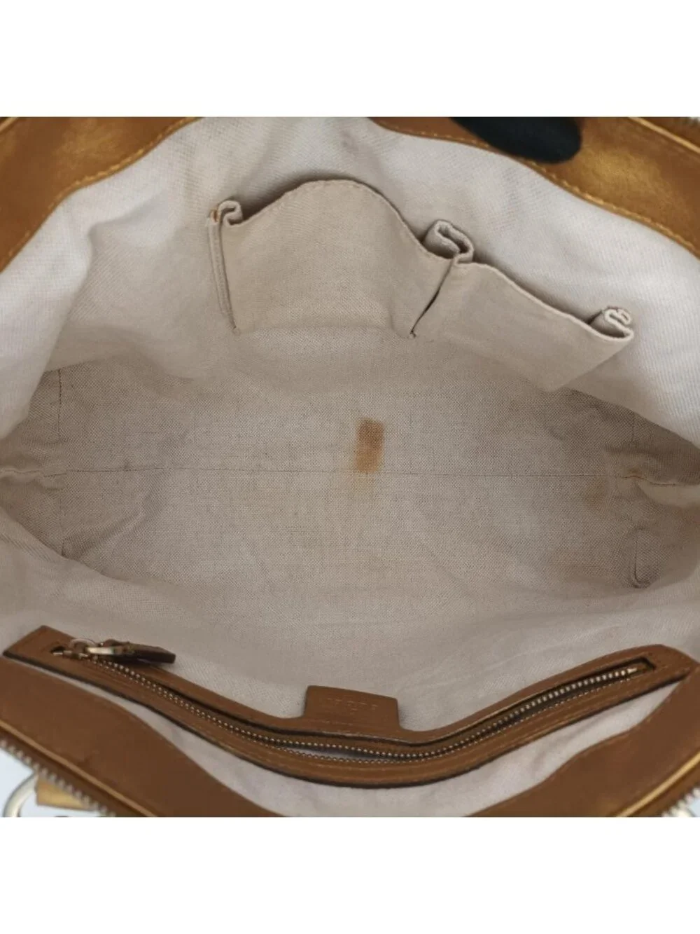 Gucci Lovely Gold Beige Brown GG Canvas Leather Handbag